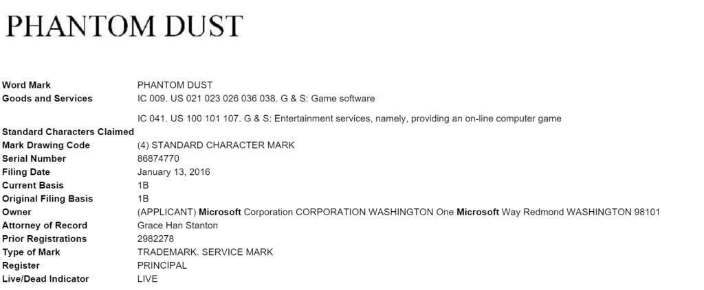 phantom dust trademark