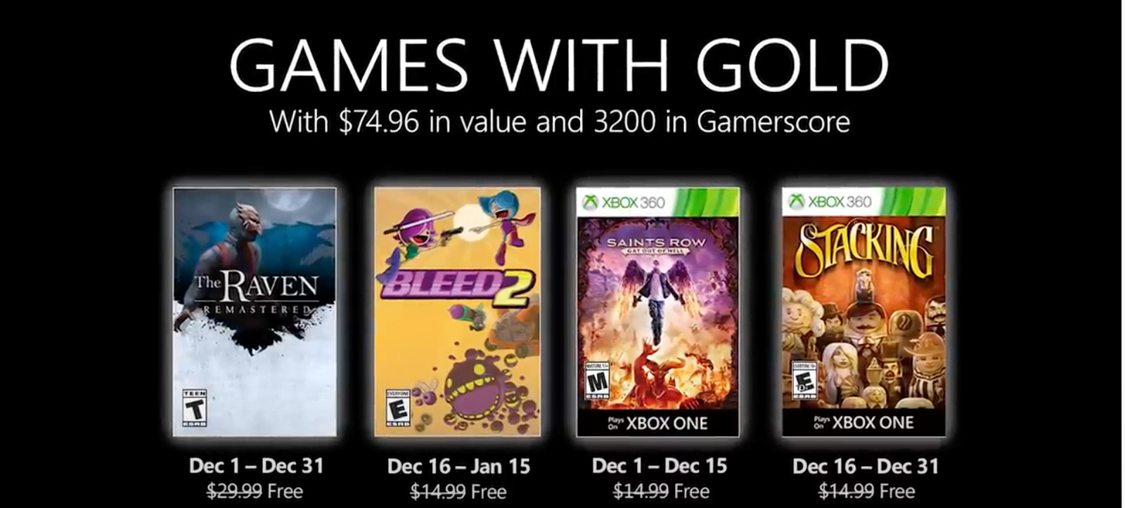 Οι Xbox Live Games with Gold τίτλοι του Δεκεμβρίου