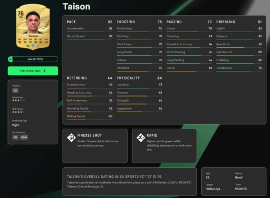 Οι κορυφαίοι παίκτες του ΠΑΟΚ στο EA Sports FC 27 5 Οι κορυφαίοι παίκτες του ΠΑΟΚ στο EA Sports FC 27