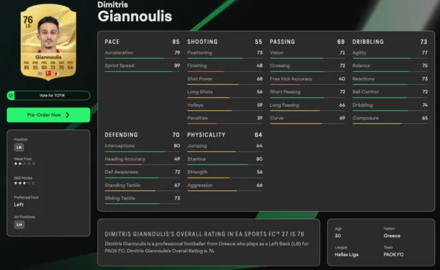 Οι κορυφαίοι παίκτες του ΠΑΟΚ στο EA Sports FC 27 6 Οι κορυφαίοι παίκτες του ΠΑΟΚ στο EA Sports FC 27