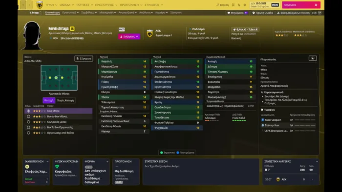 Τα στατιστικά των μεταγραφών της ΑΕΚ στο Football Manager 27