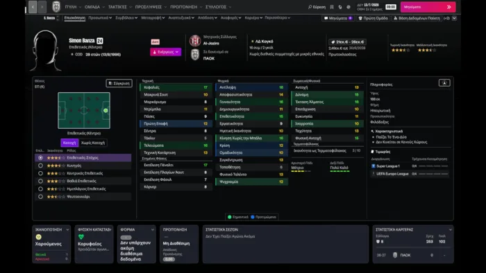 Τα στατιστικά των μεταγραφών του ΠΑΟΚ στο Football Manager 27