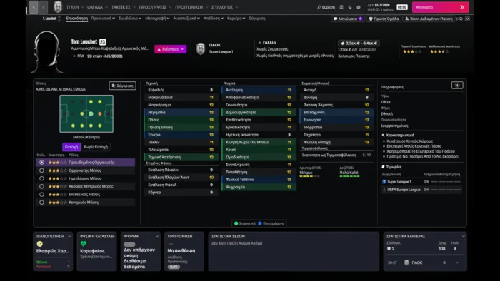 Τα στατιστικά των μεταγραφών του ΠΑΟΚ στο Football Manager 27