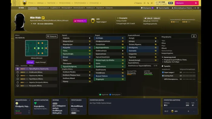 Τα στατιστικά των μεταγραφών της ΑΕΚ στο Football Manager 27
